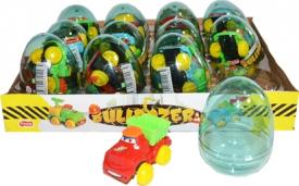 Прозрачные пластиковые яйца с карамелью и игрушкой (строительные машинки) "BULDOZER" 6 грамм